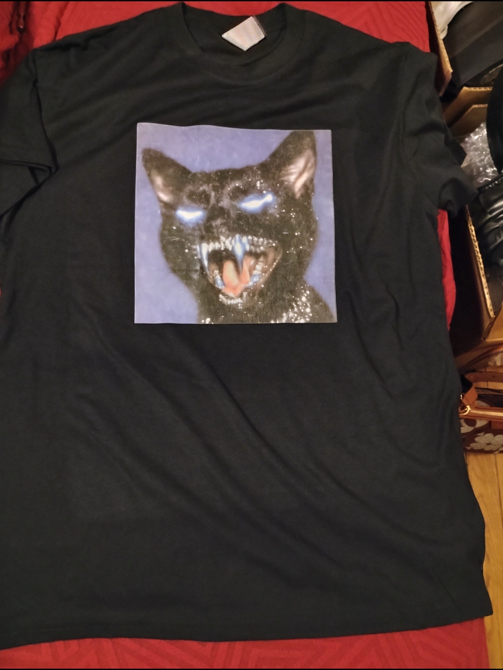 Black  Cat  Iced out grill growl Graphic T-Shirt - Black 21 inches p2p